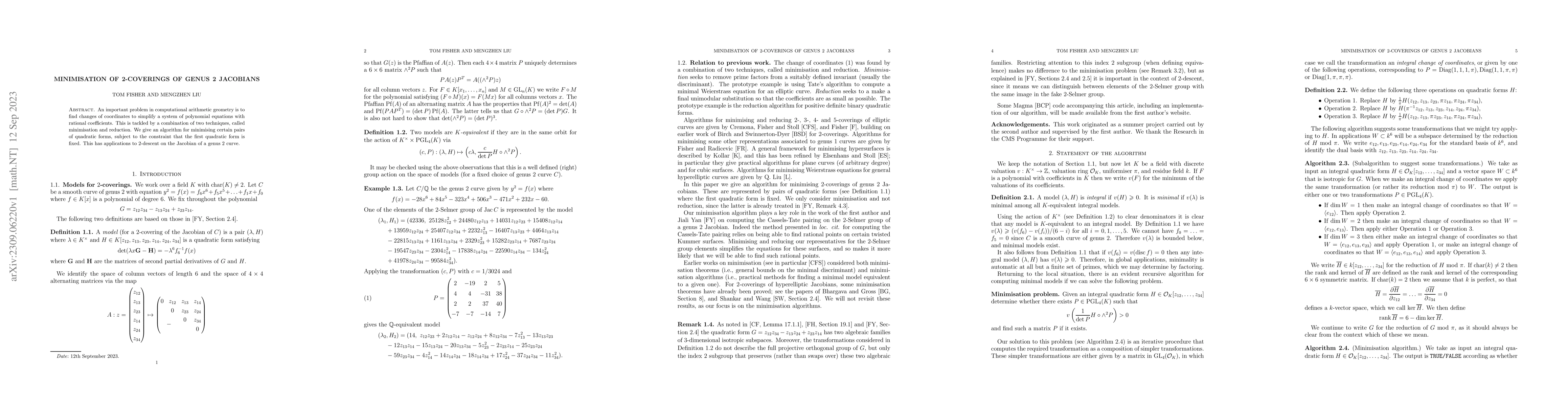 Thumbnail for Minimisation of 2-coverings of genus 2 Jacobians