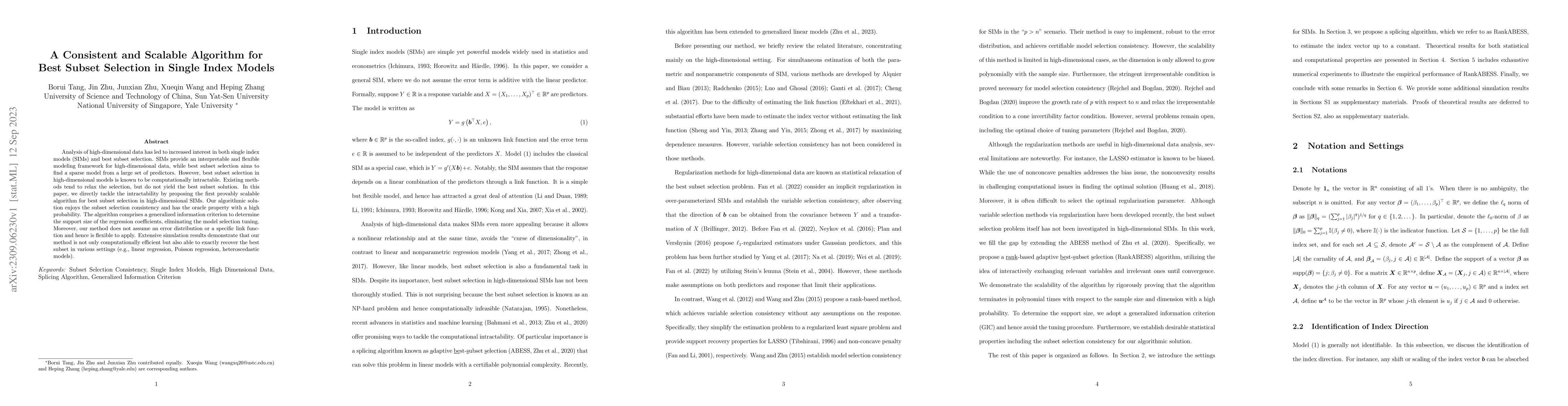Thumbnail for A Consistent and Scalable Algorithm for Best Subset Selection in Single
  Index Models
