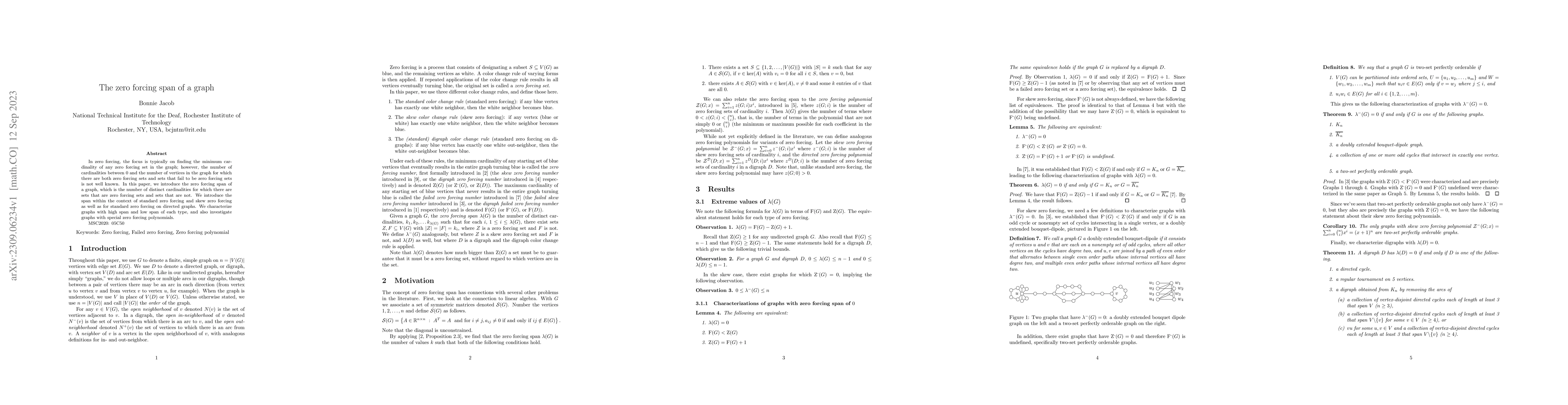 Thumbnail for The zero forcing span of a graph