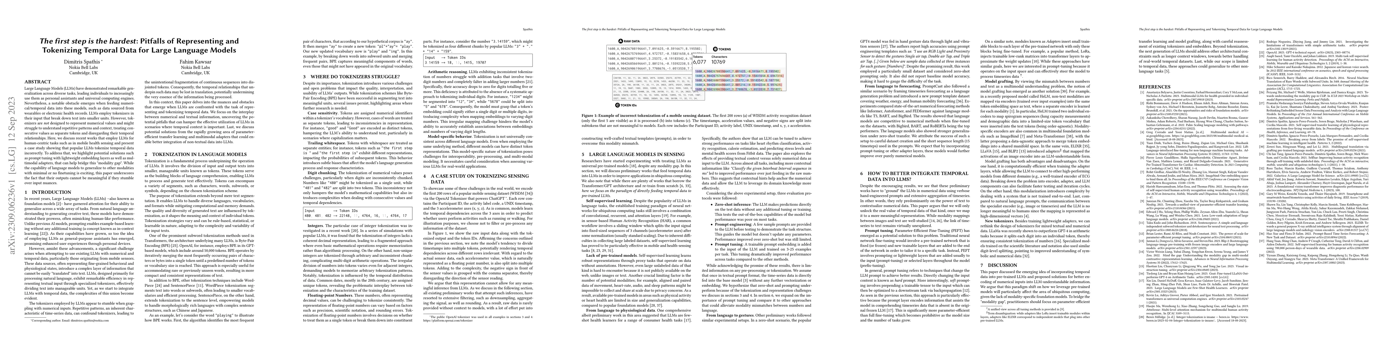 Thumbnail for The first step is the hardest: Pitfalls of Representing and Tokenizing
  Temporal Data for Large Language Models