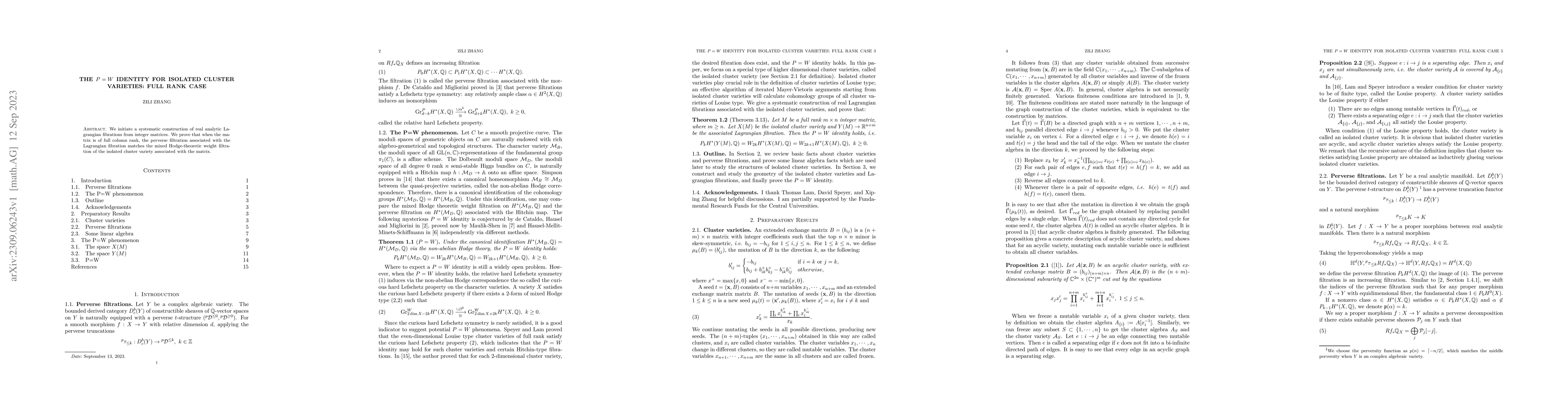 Thumbnail for The $P=W$ identity for isolated cluster varieties: full rank case