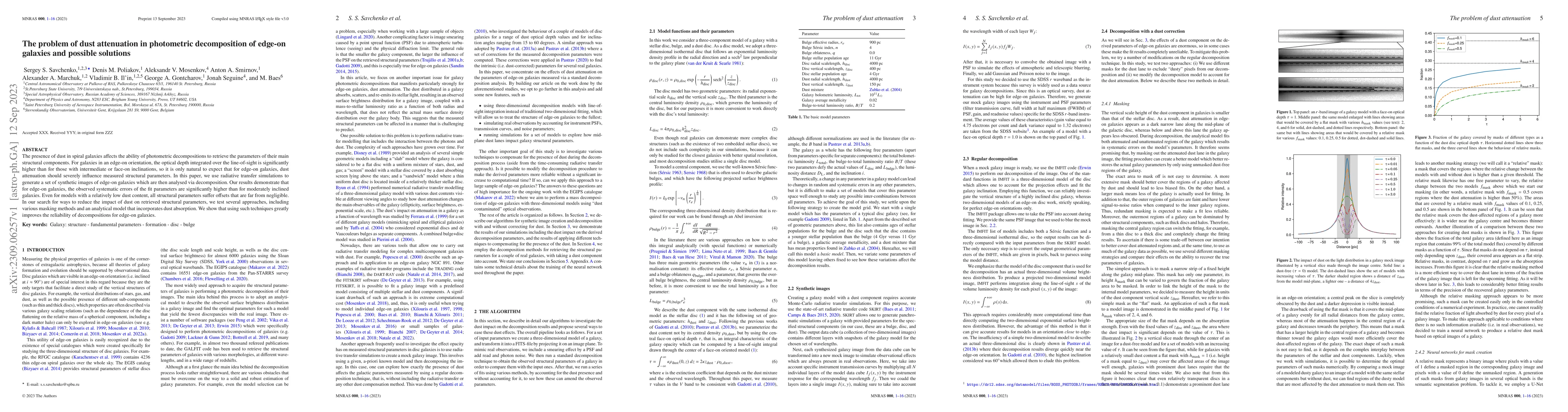 Thumbnail for The problem of dust attenuation in photometric decomposition of edge-on
  galaxies and possible solutions