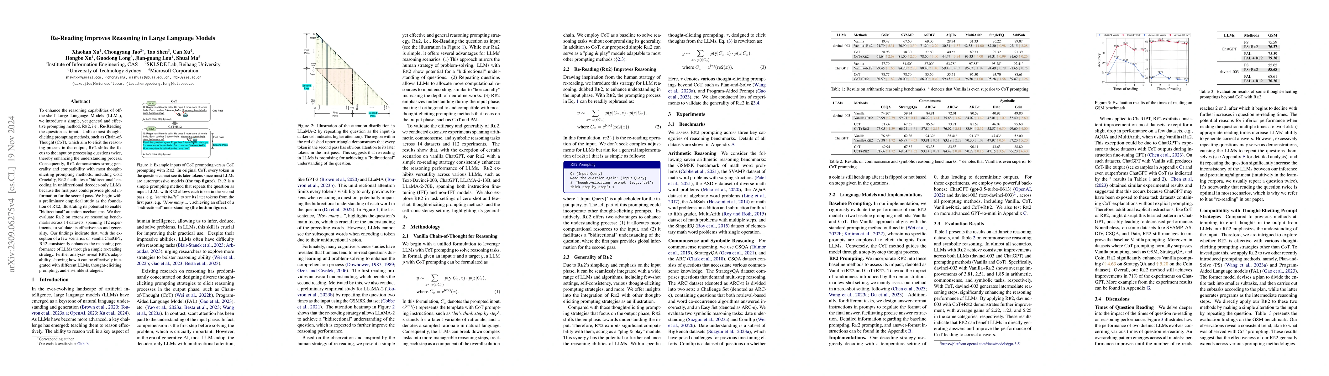 Thumbnail for Re-Reading Improves Reasoning in Large Language Models