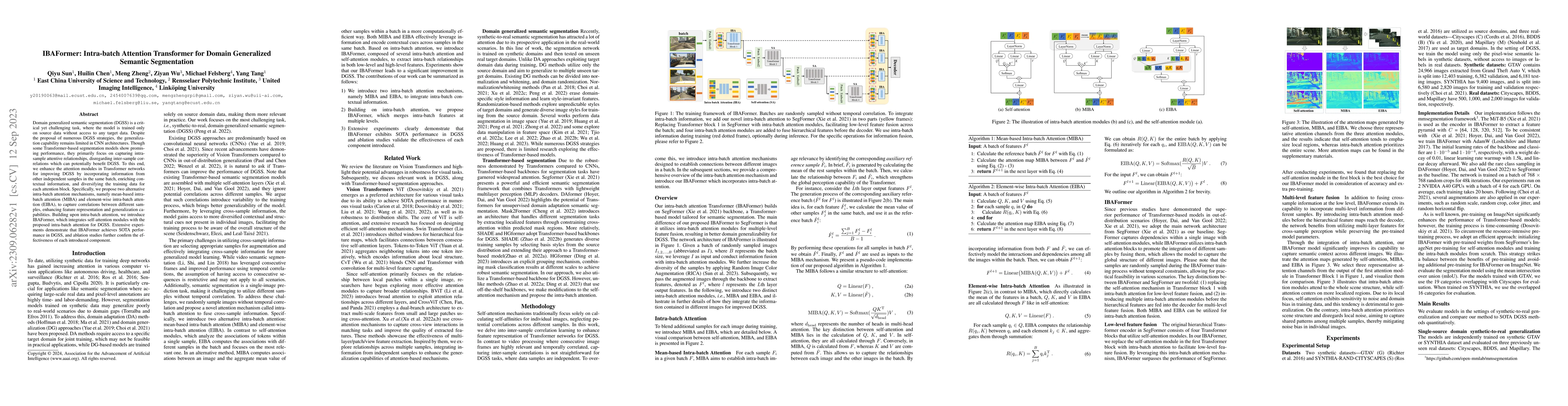 Thumbnail for IBAFormer: Intra-batch Attention Transformer for Domain Generalized
  Semantic Segmentation