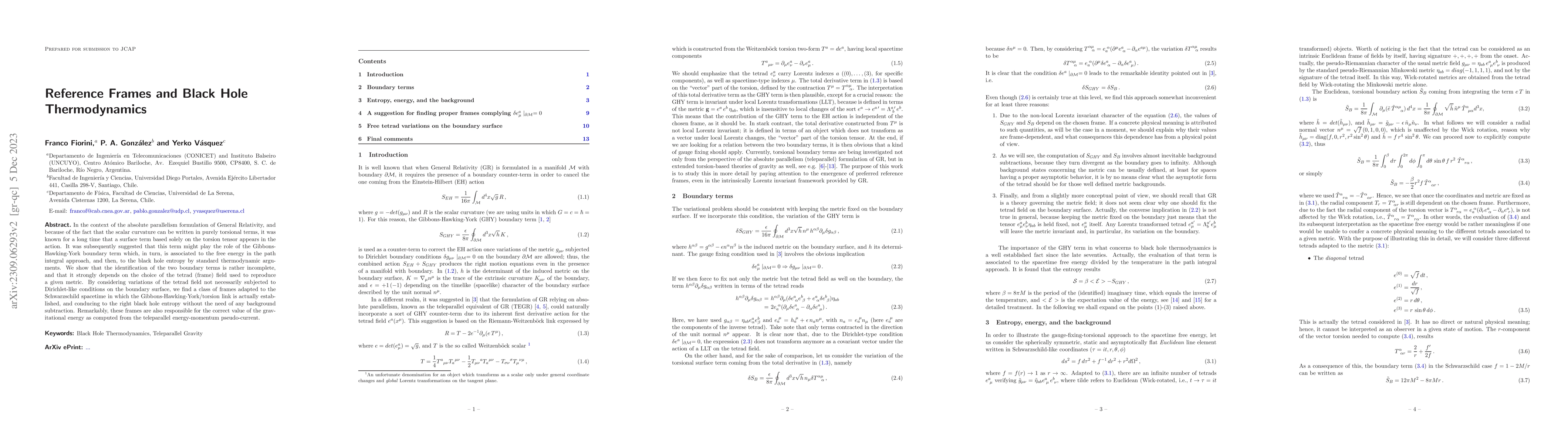 Thumbnail for Reference Frames and Black Hole Thermodynamics