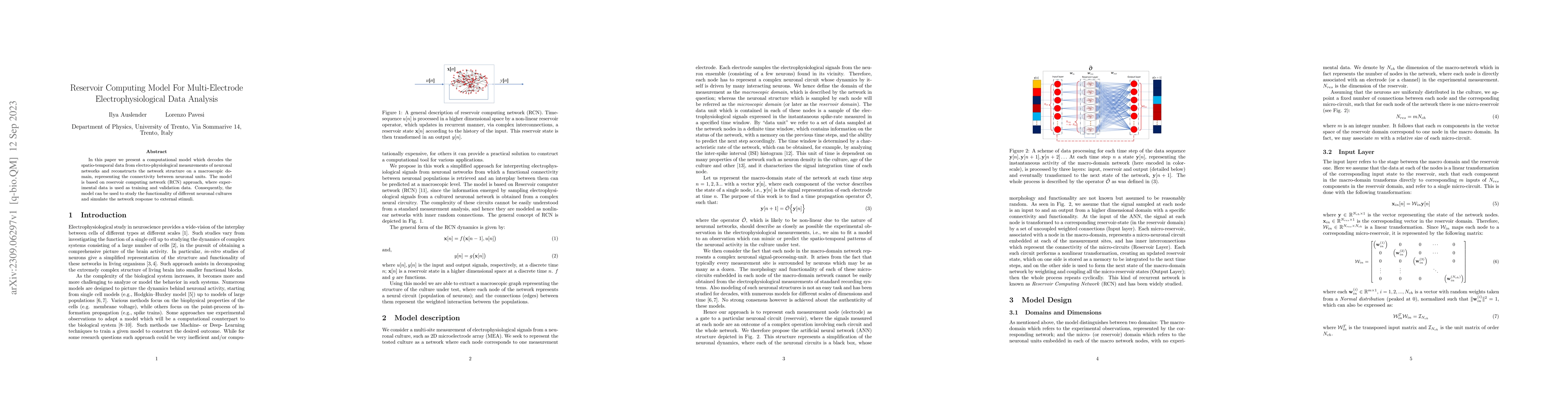 Thumbnail for Reservoir Computing Model For Multi-Electrode Electrophysiological Data
  Analysis