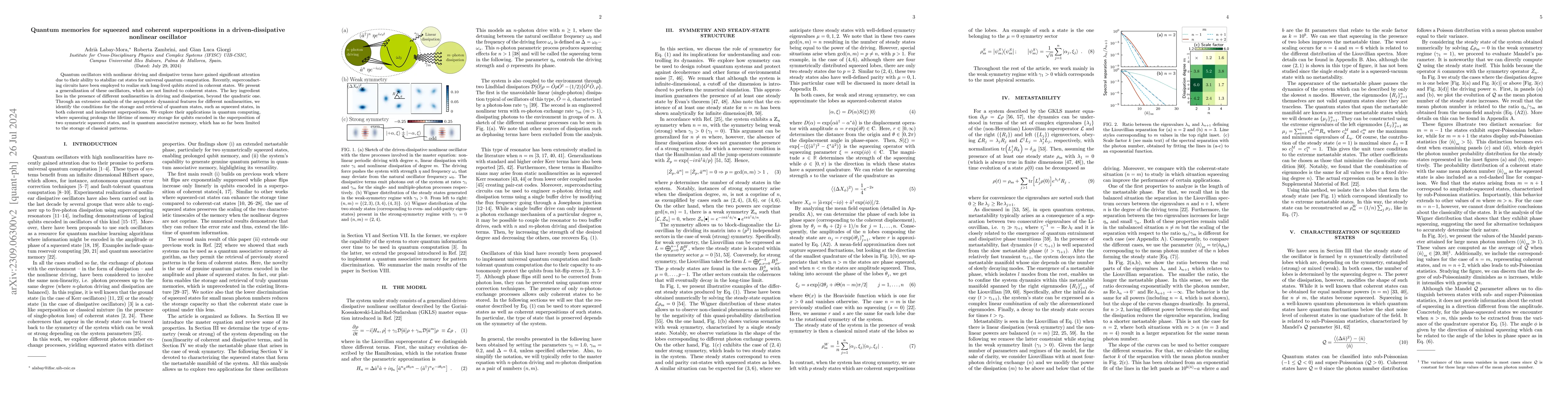Thumbnail for Quantum memories for squeezed and coherent superpositions in a
  driven-dissipative nonlinear oscillator