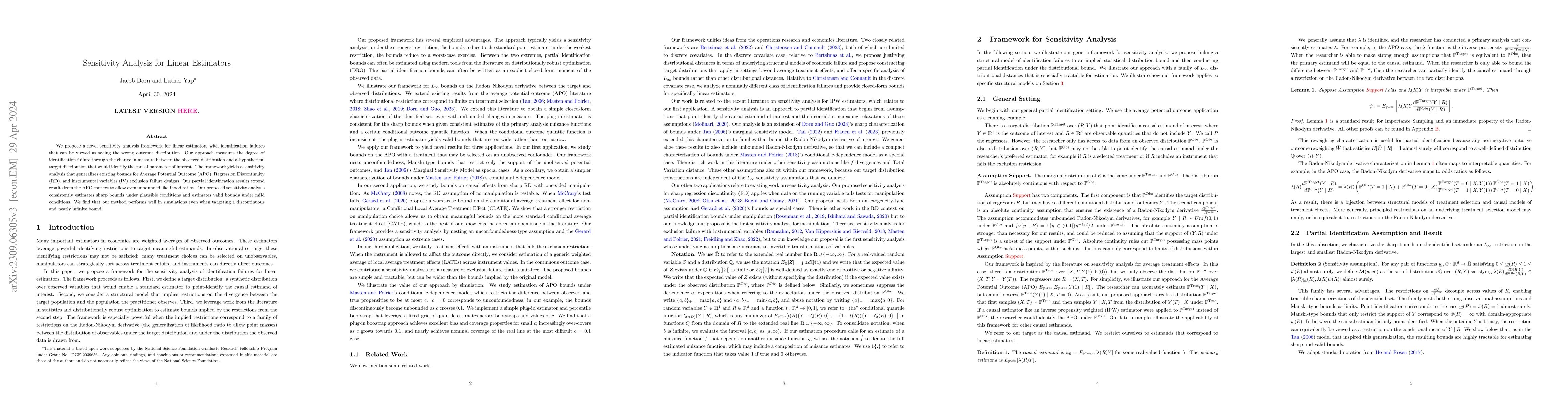Thumbnail for Sensitivity Analysis for Linear Estimators