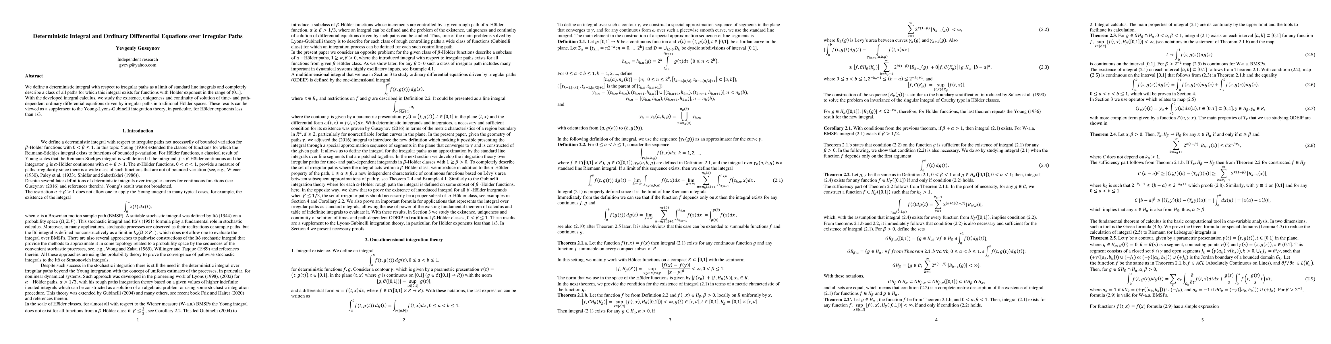 Thumbnail for Deterministic Integral and Ordinary Differential Equations over
  Irregular Paths