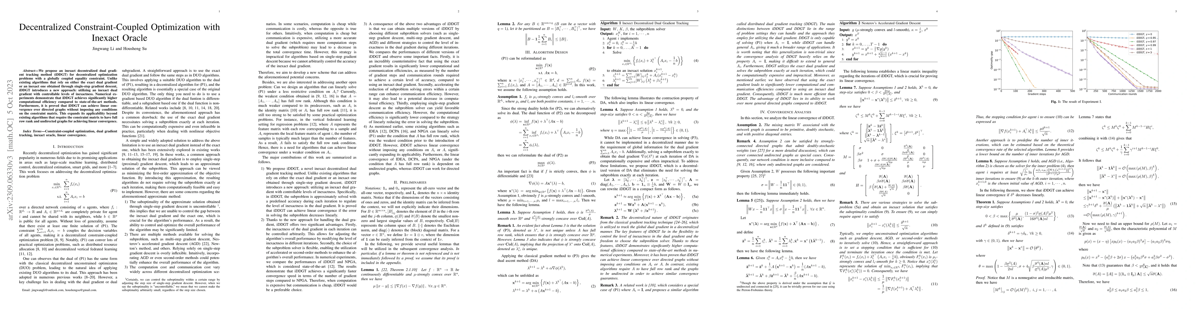 Thumbnail for Decentralized Constraint-Coupled Optimization with Inexact Oracle