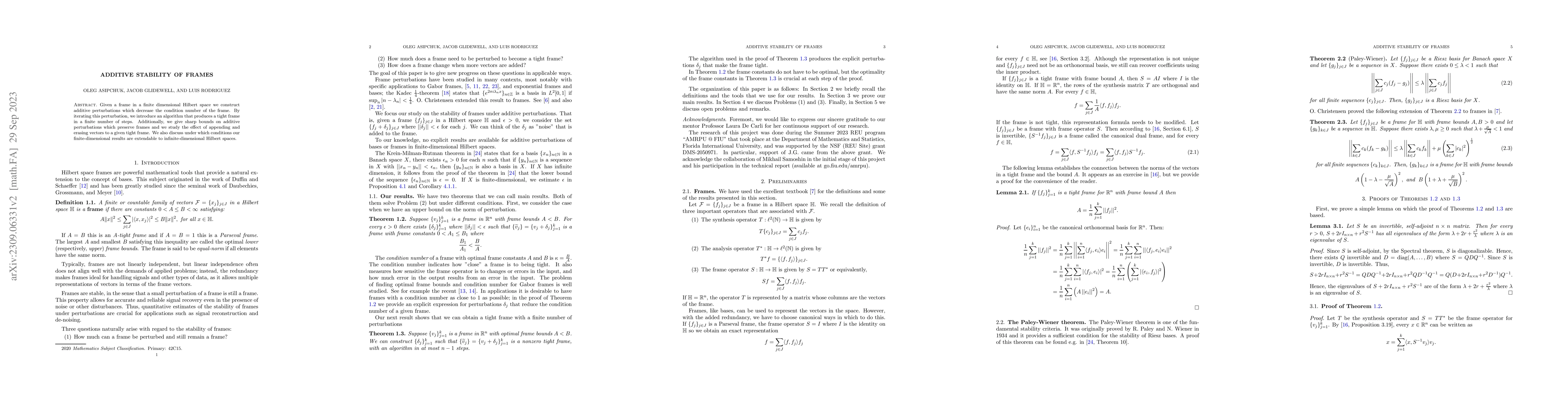 Thumbnail for Additive Stability of Frames