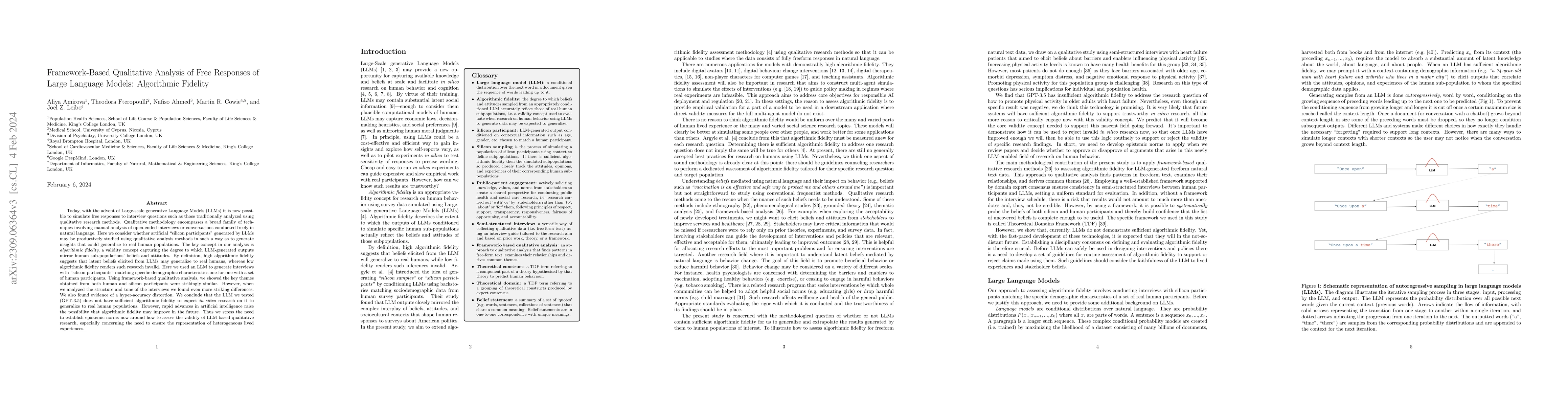 Thumbnail for Framework-Based Qualitative Analysis of Free Responses of Large Language
  Models: Algorithmic Fidelity