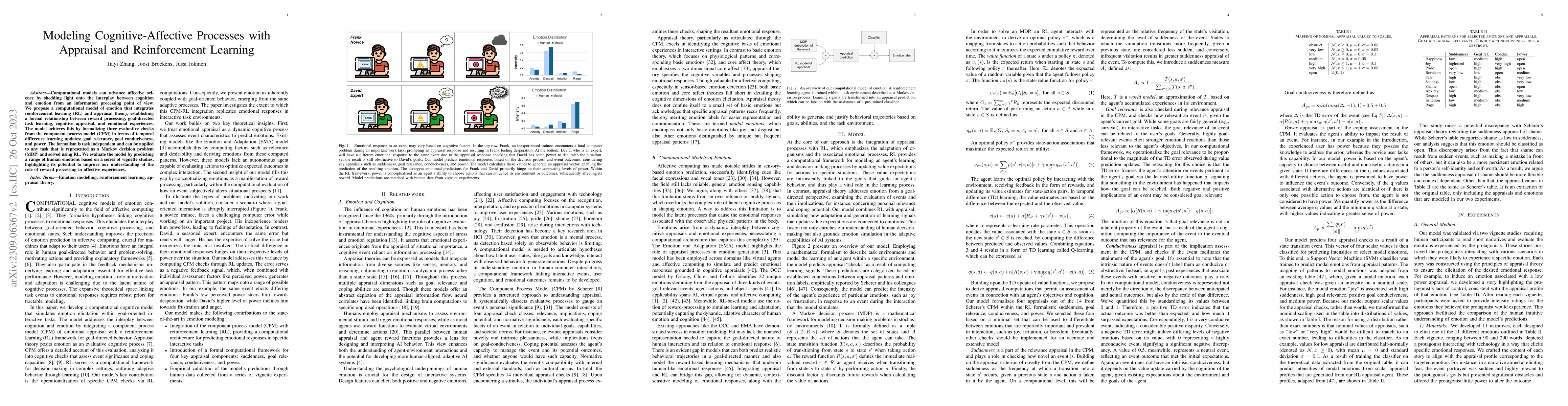 Thumbnail for Modeling Cognitive-Affective Processes with Appraisal and Reinforcement
  Learning