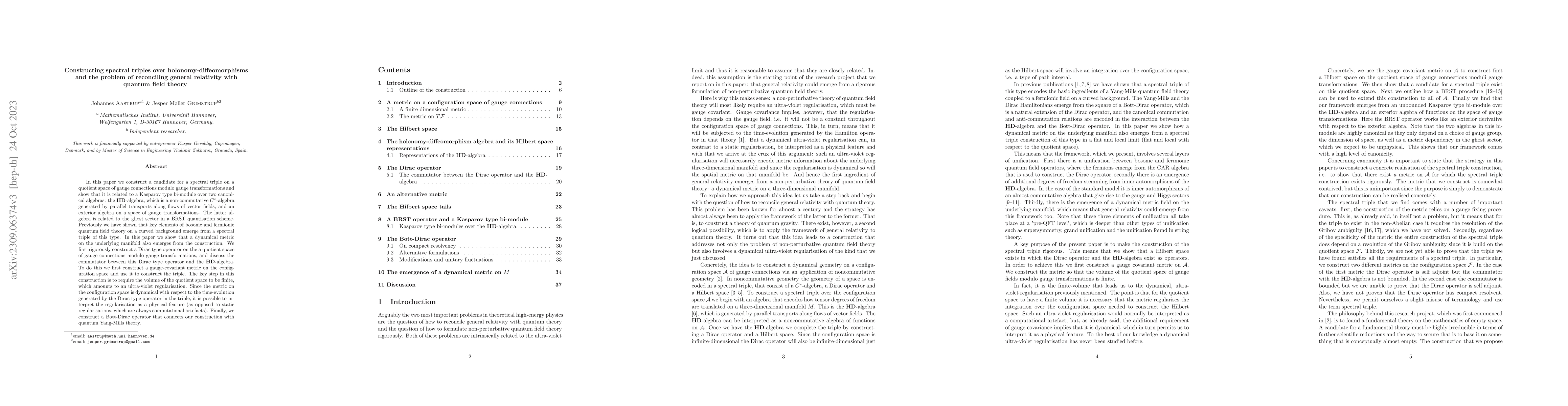 Thumbnail for Constructing spectral triples over holonomy-diffeomorphisms and the
  problem of reconciling general relativity with quantum field theory