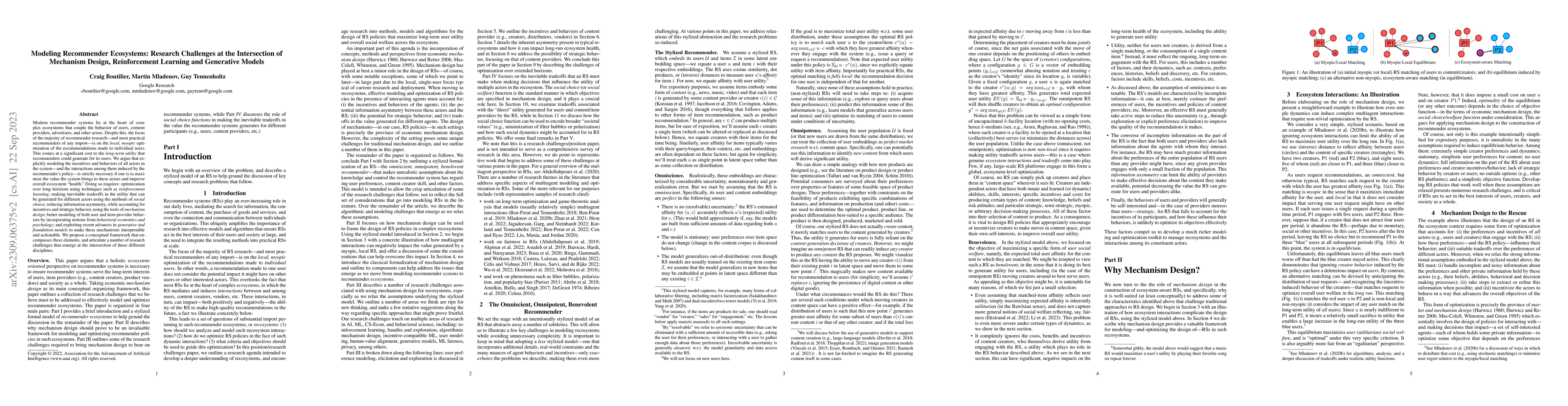 Thumbnail for Modeling Recommender Ecosystems: Research Challenges at the Intersection
  of Mechanism Design, Reinforcement Learning and Generative Models