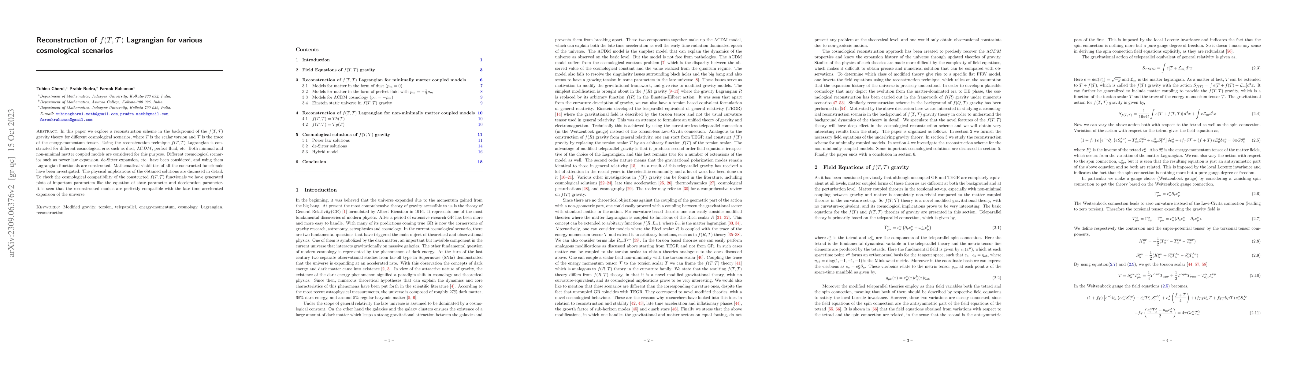 Thumbnail for Reconstruction of $f(T,\mathcal{T})$ Lagrangian for various cosmological
  scenarios