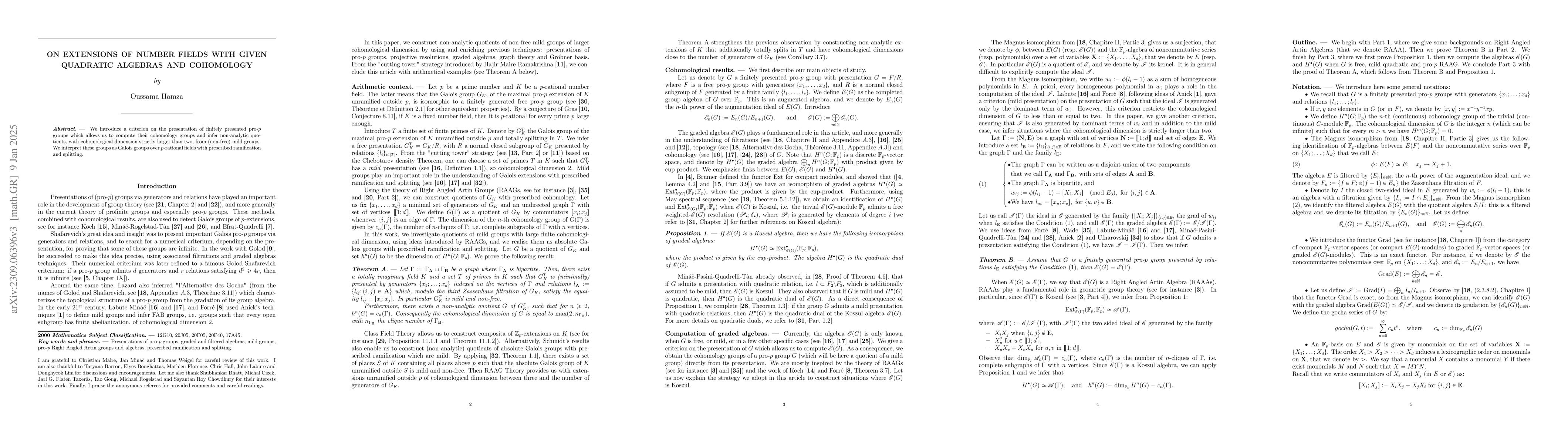 Thumbnail for On extensions of number fields with given quadratic algebras and
  cohomology