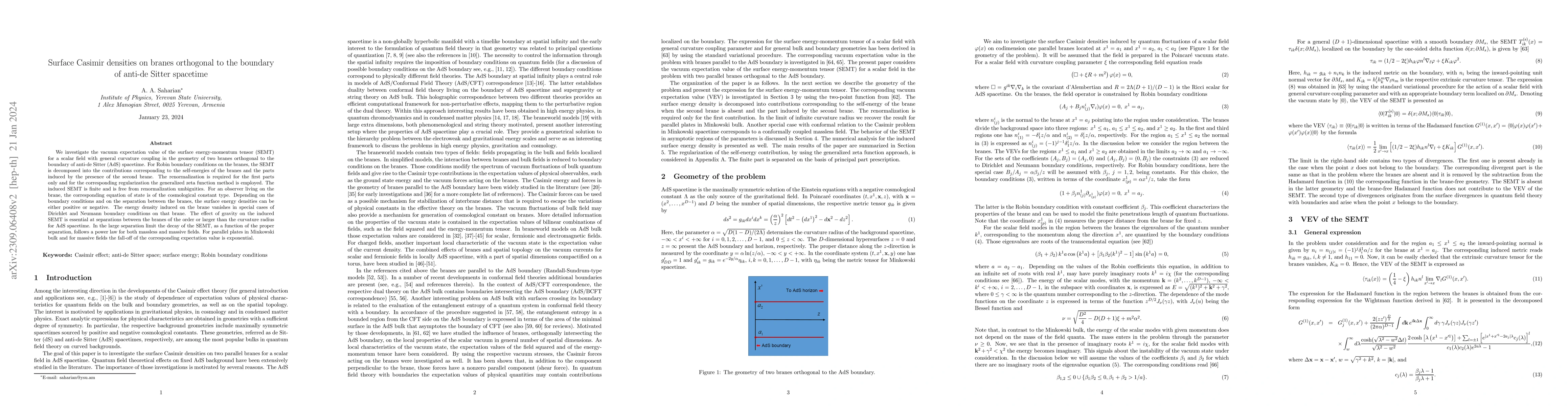 Thumbnail for Surface Casimir densities on branes orthogonal to the boundary of
  anti-de Sitter spacetime