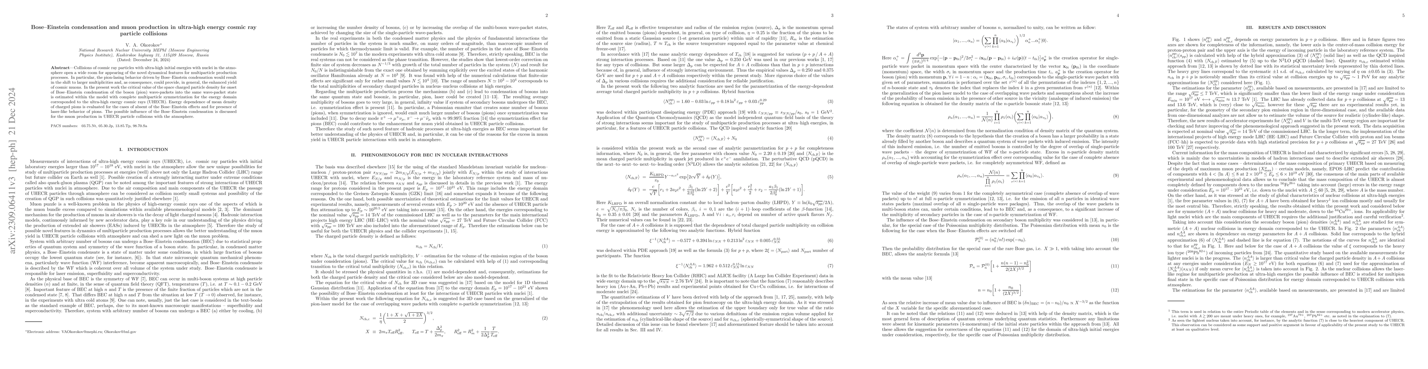 Thumbnail for Bose-Einstein condensation and muon production in ultra-high energy
  cosmic ray particle collisions