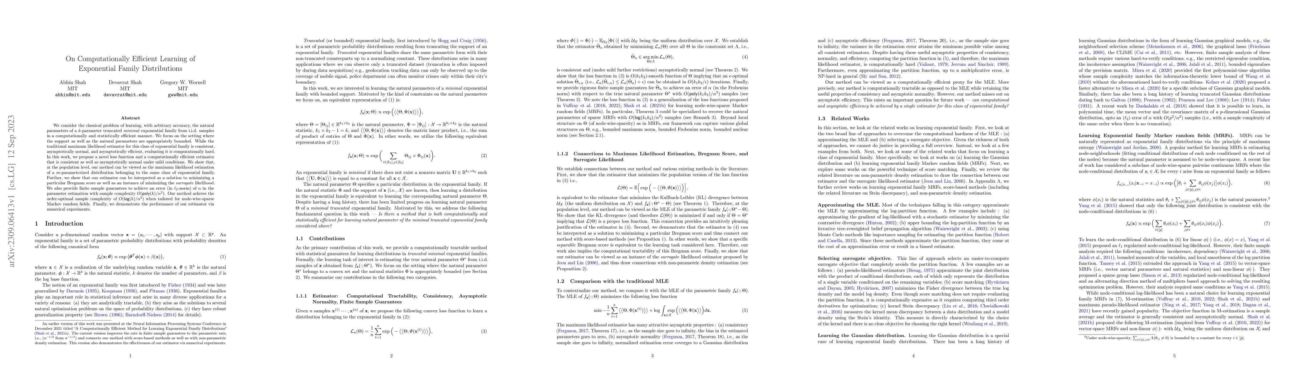 Thumbnail for On Computationally Efficient Learning of Exponential Family
  Distributions