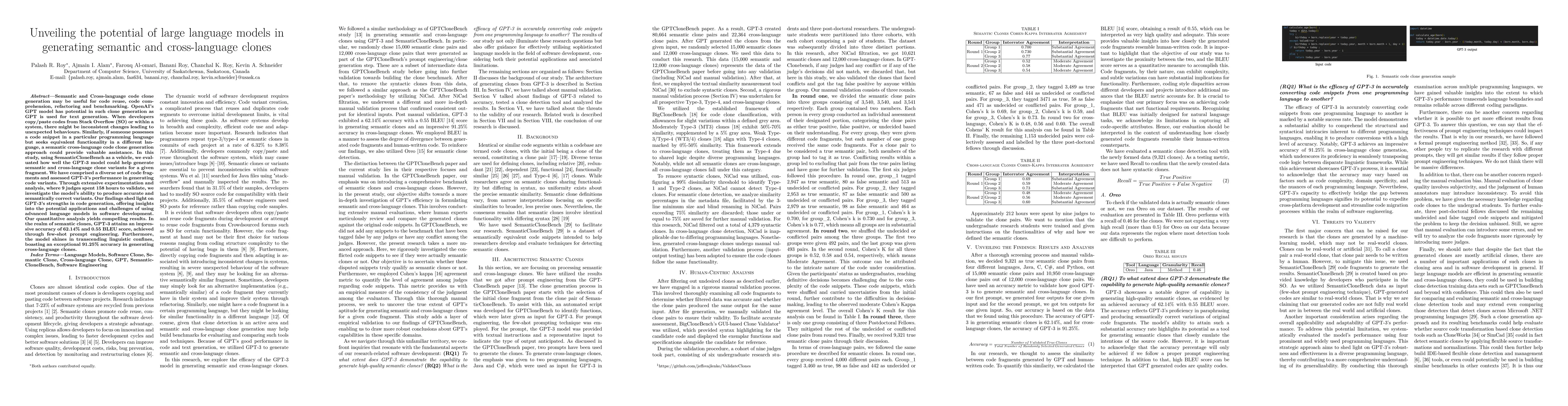 Thumbnail for Unveiling the potential of large language models in generating semantic
  and cross-language clones