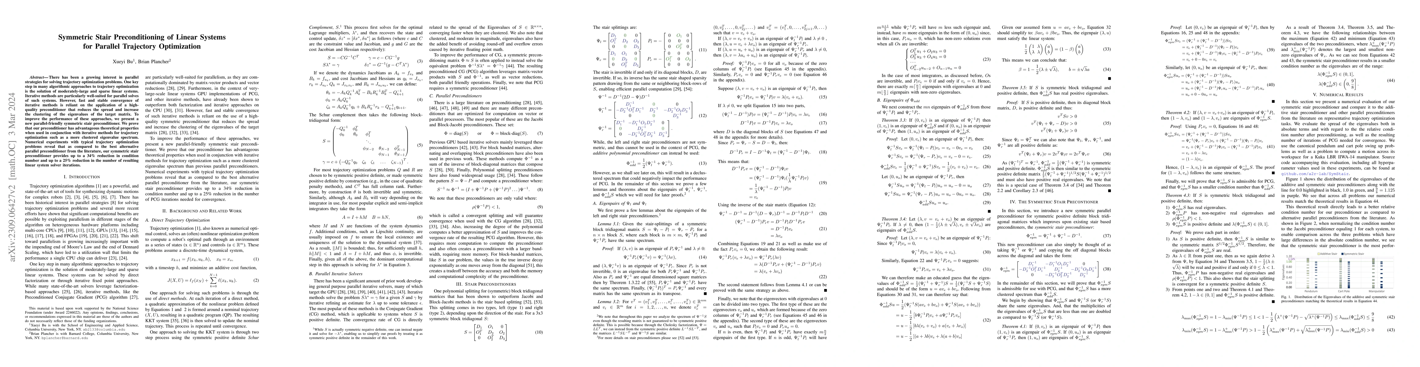 Thumbnail for Symmetric Stair Preconditioning of Linear Systems for Parallel
  Trajectory Optimization