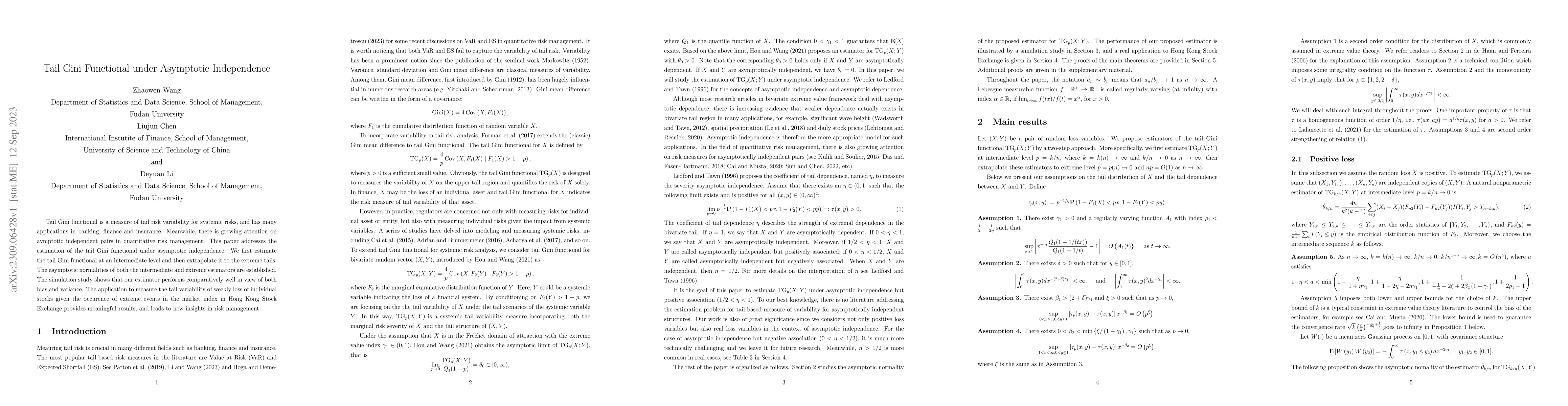 Thumbnail for Tail Gini Functional under Asymptotic Independence