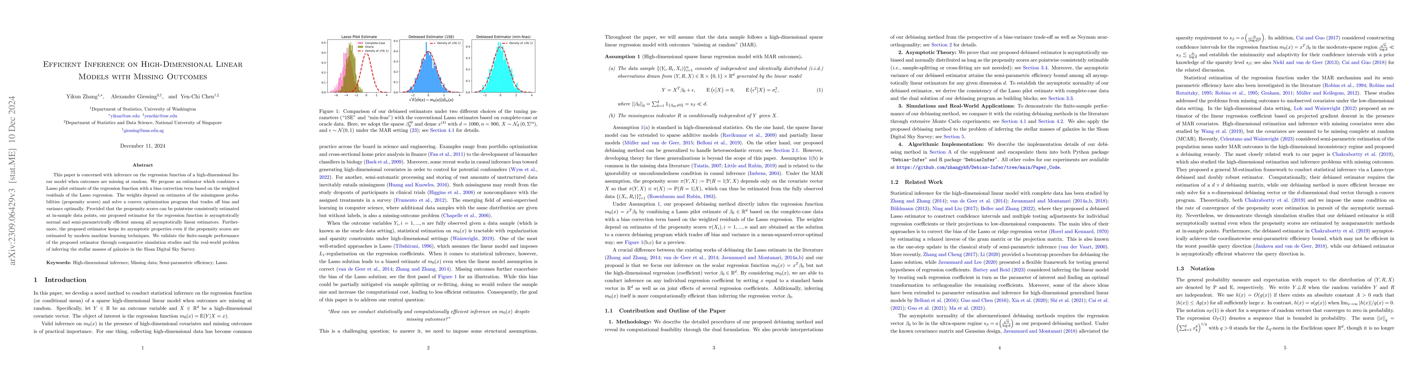 Thumbnail for Efficient Inference on High-Dimensional Linear Models with Missing
  Outcomes