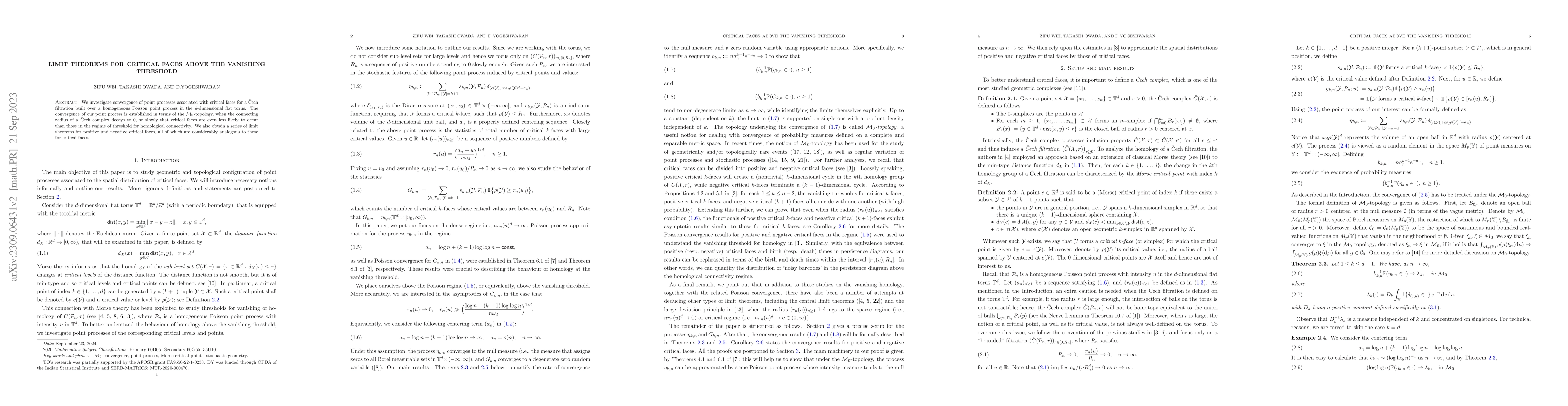 Thumbnail for Limit theorems for critical faces above the vanishing threshold