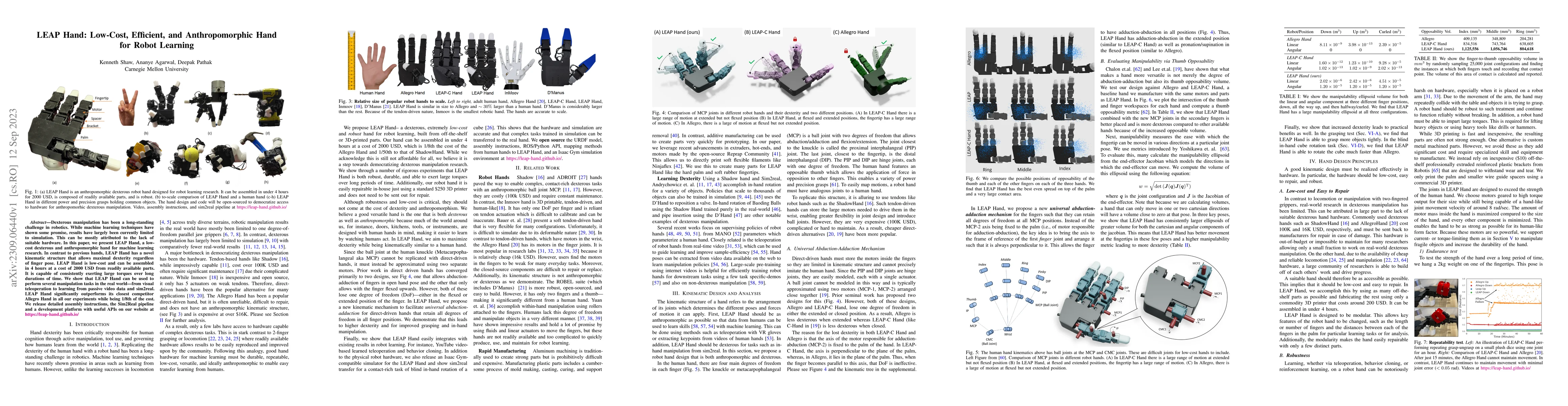 Thumbnail for LEAP Hand: Low-Cost, Efficient, and Anthropomorphic Hand for Robot
  Learning
