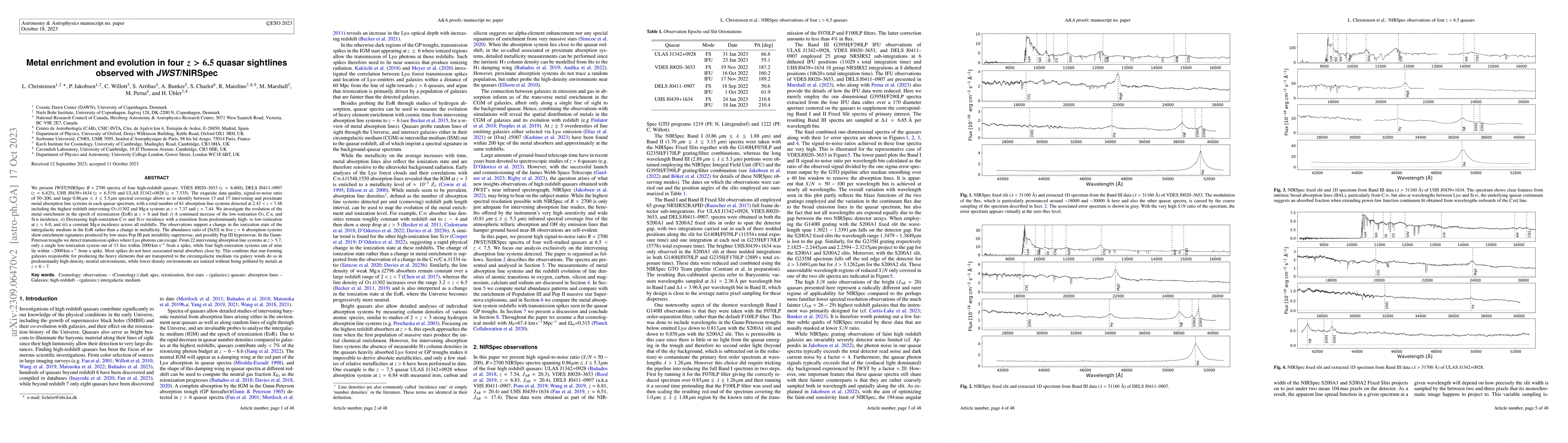 Thumbnail for Metal enrichment and evolution in four z > 6.5 quasar sightlines
  observed with JWST/NIRSpec