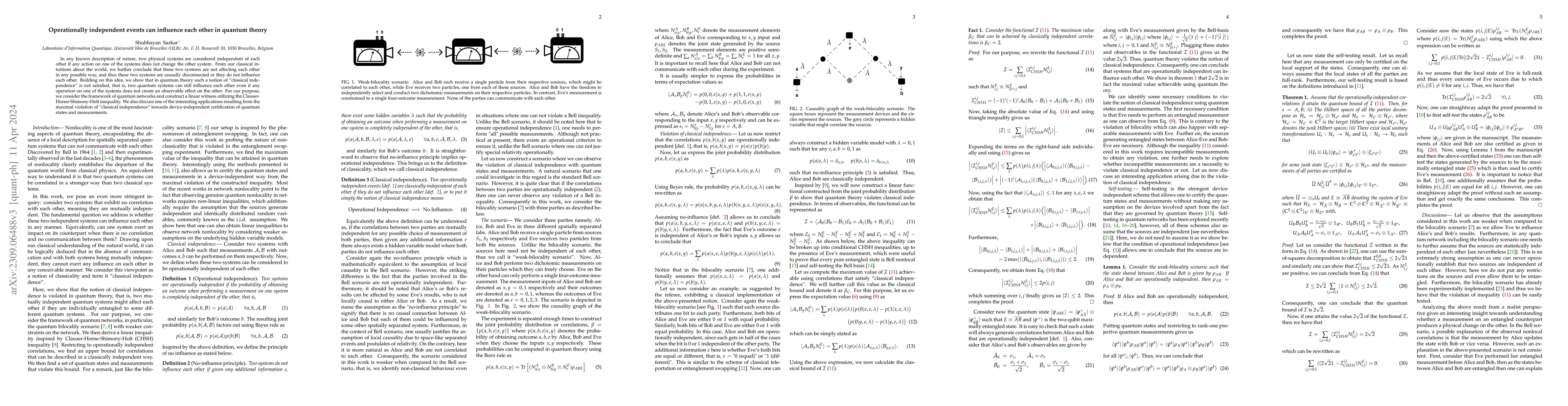 Thumbnail for Operationally independent events can influence each other in quantum
  theory