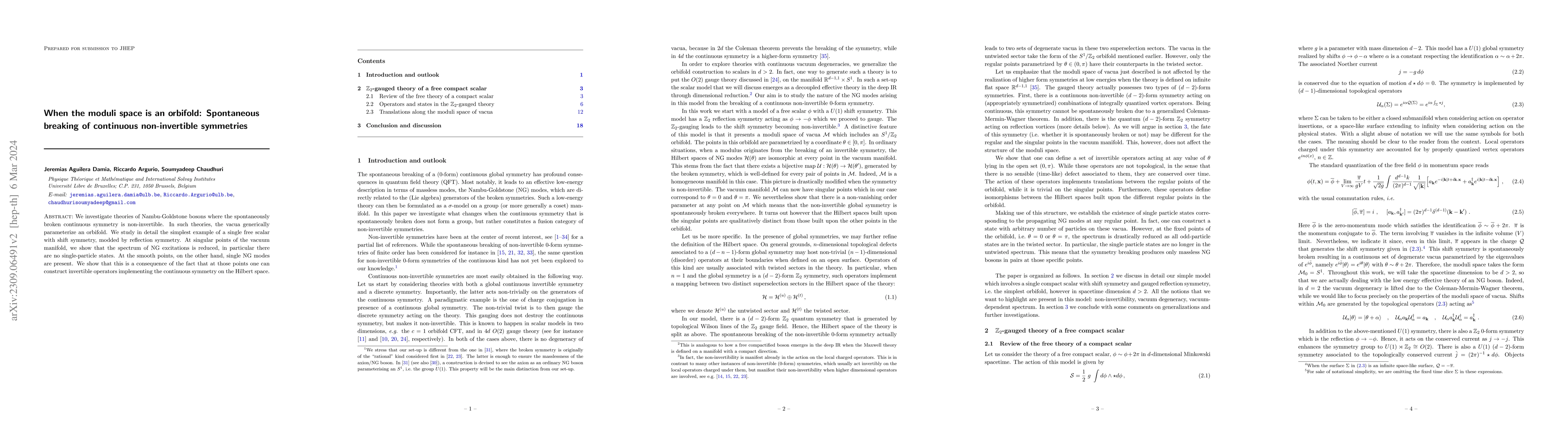 Thumbnail for When the moduli space is an orbifold: Spontaneous breaking of continuous
  non-invertible symmetries