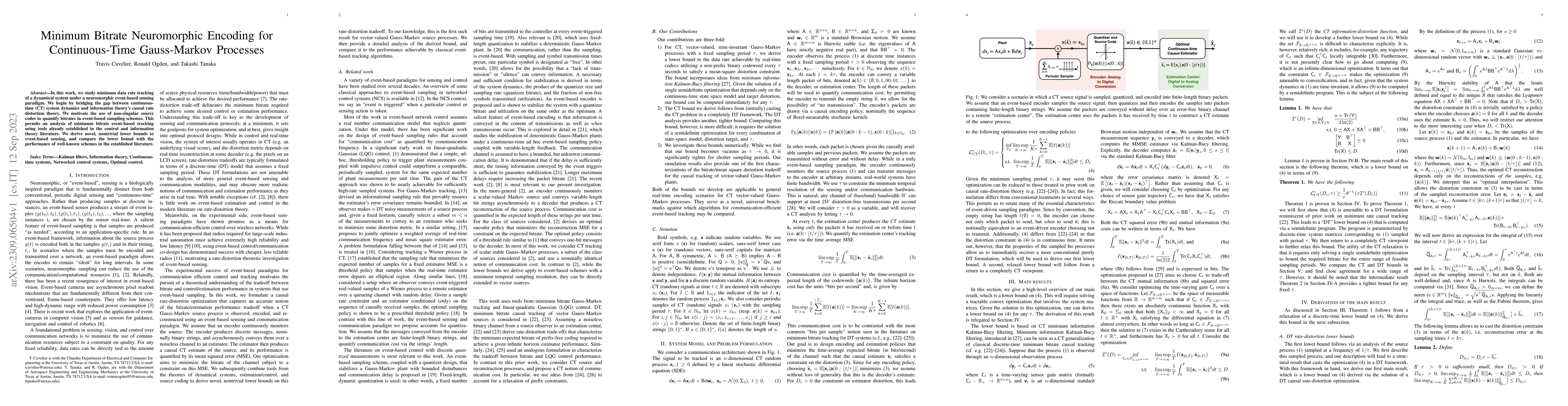 Thumbnail for Minimum Bitrate Neuromorphic Encoding for Continuous-Time Gauss-Markov
  Processes