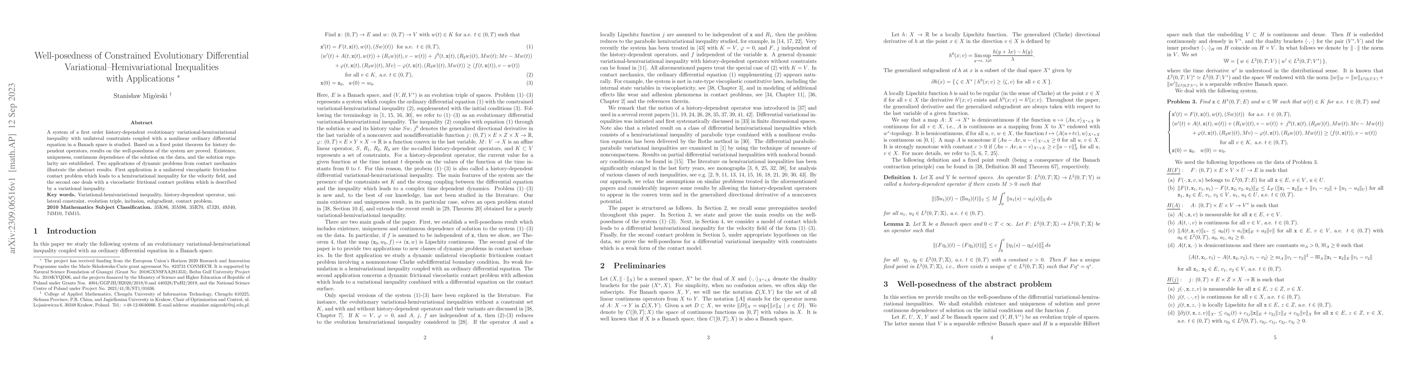 Thumbnail for Well-posedness of Constrained Evolutionary Differential
  Variational-Hemivariational Inequalities