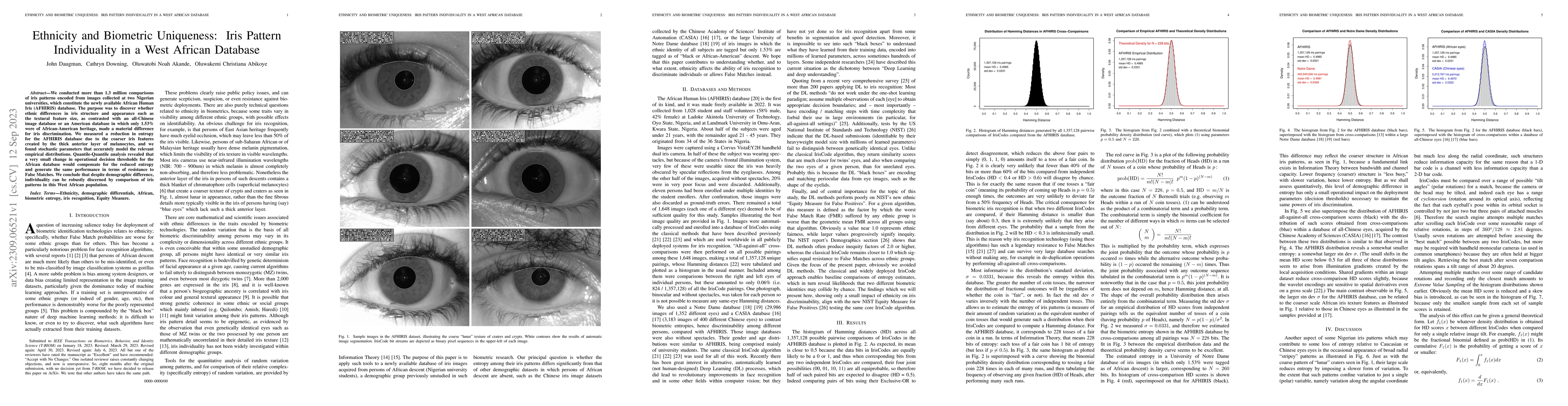 Thumbnail for Ethnicity and Biometric Uniqueness: Iris Pattern Individuality in a West
  African Database