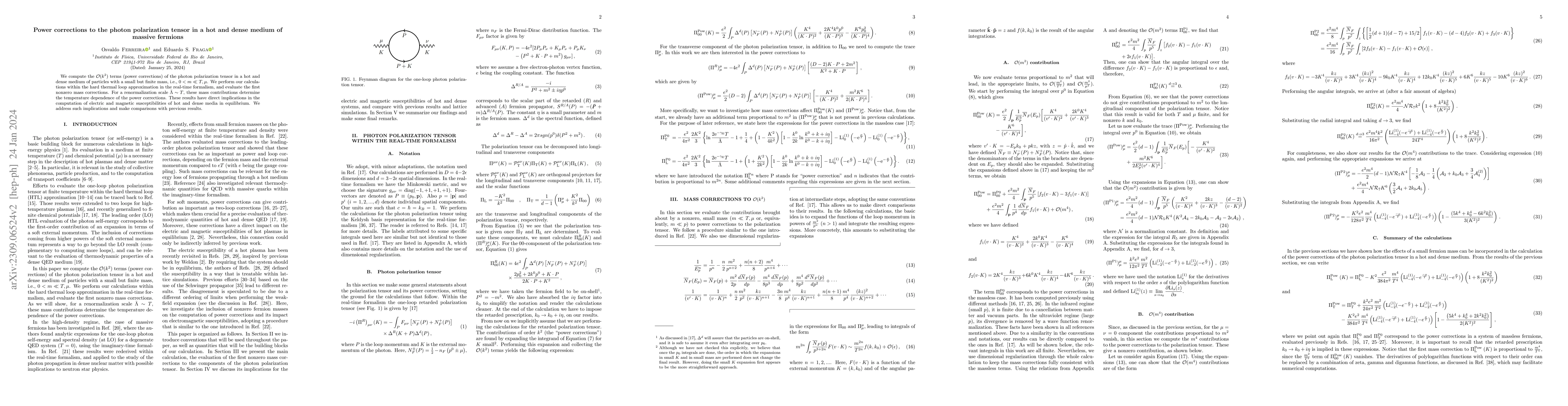 Thumbnail for Power corrections to the photon polarization tensor in a hot and dense
  medium of massive fermions