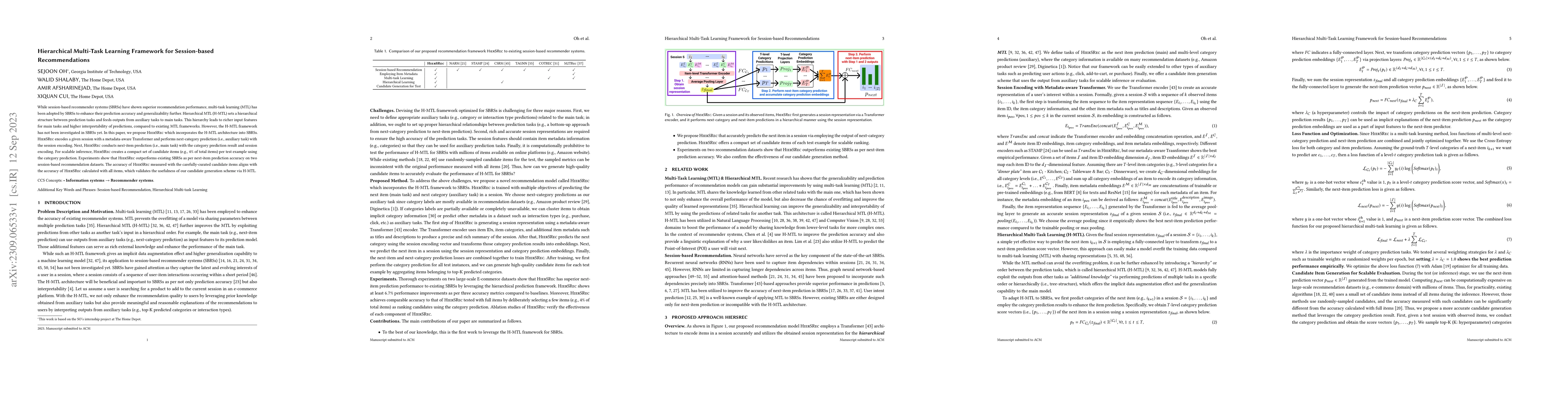 Thumbnail for Hierarchical Multi-Task Learning Framework for Session-based
  Recommendations