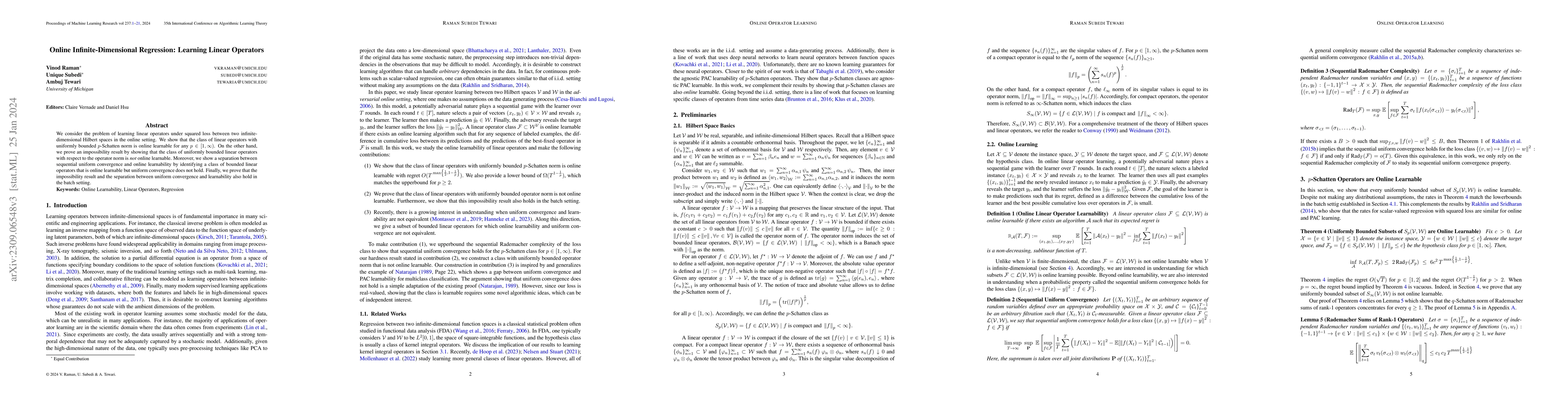 Thumbnail for Online Infinite-Dimensional Regression: Learning Linear Operators