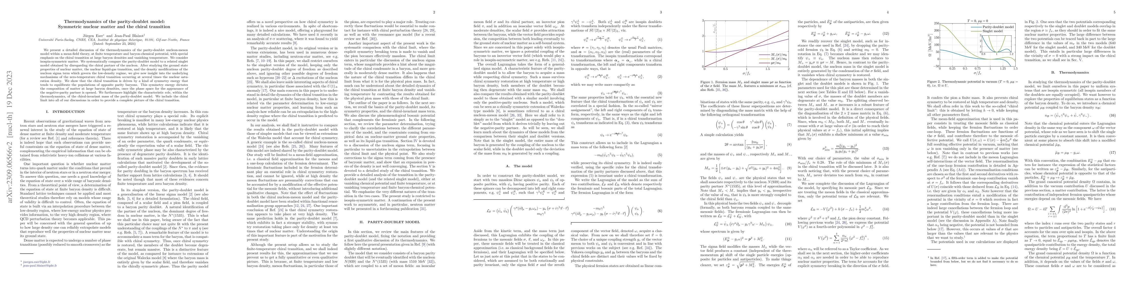 Thumbnail for Thermodynamics of the parity-doublet model: Symmetric nuclear matter and
  the chiral transition