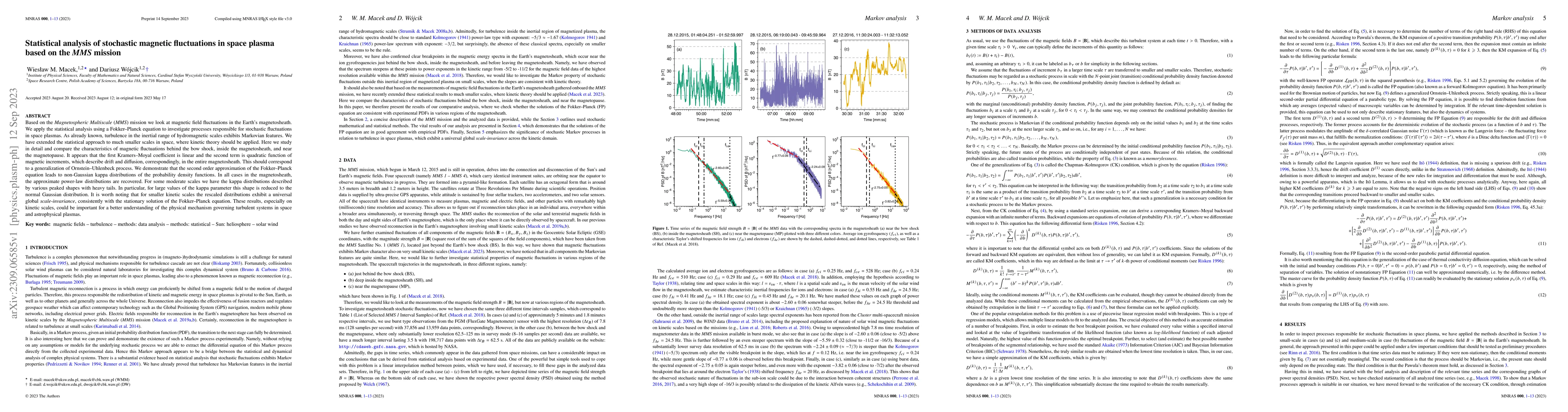 Thumbnail for Statistical analysis of stochastic magnetic fluctuations in space plasma
  based on the MMS mission