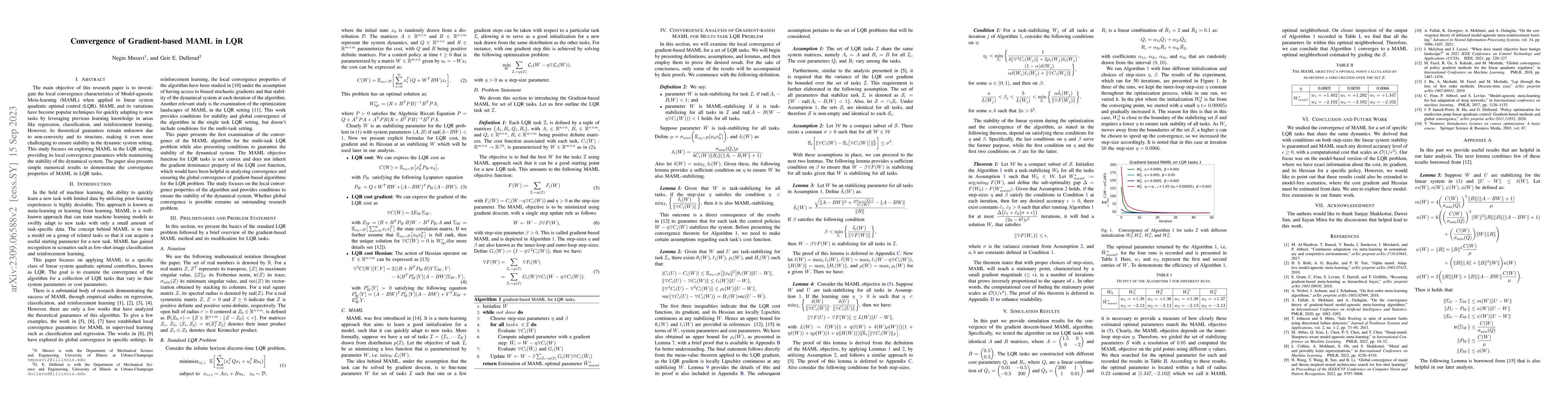 Thumbnail for Convergence of Gradient-based MAML in LQR