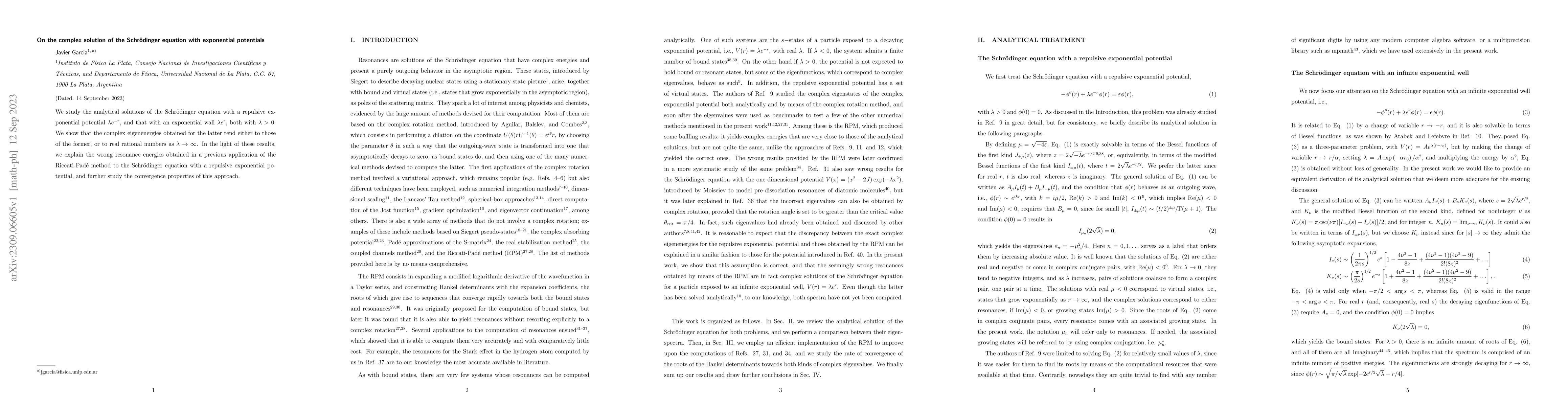Thumbnail for On the complex solution of the Schr\"odinger equation with exponential
  potentials