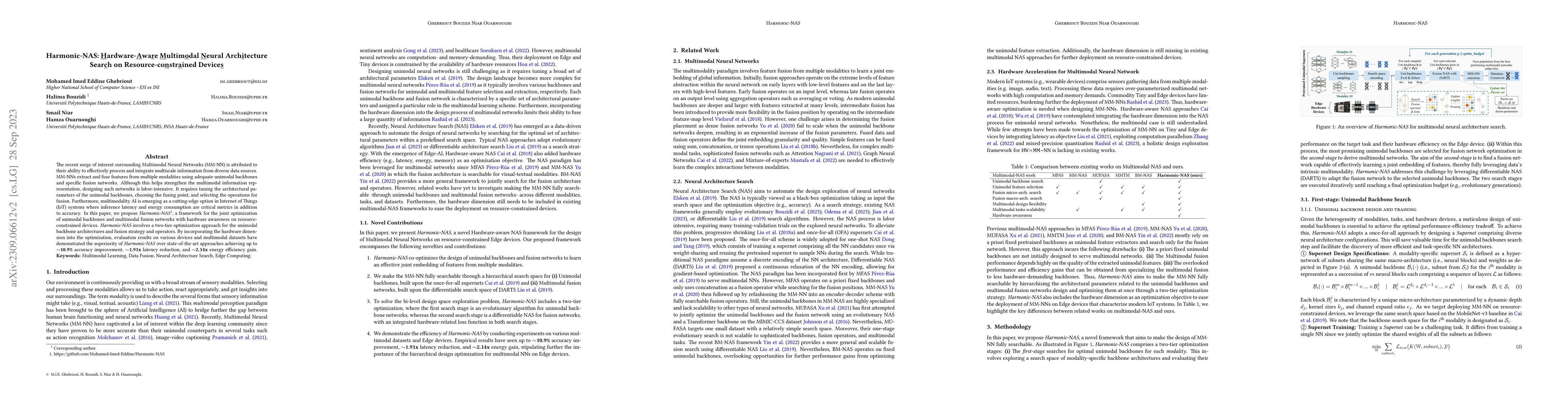 Thumbnail for Harmonic-NAS: Hardware-Aware Multimodal Neural Architecture Search on
  Resource-constrained Devices