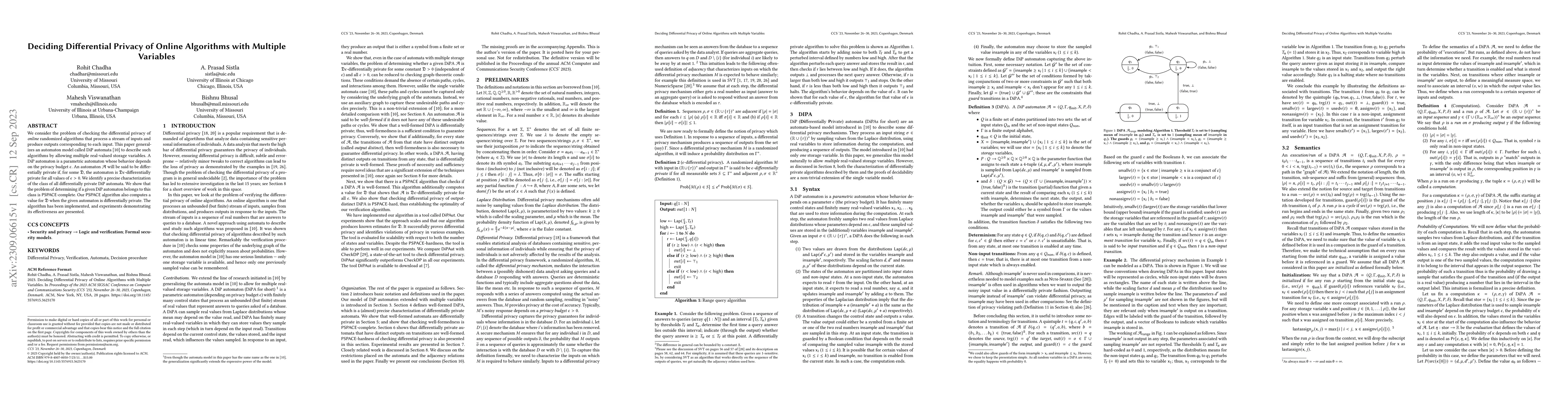 Thumbnail for Deciding Differential Privacy of Online Algorithms with Multiple
  Variables