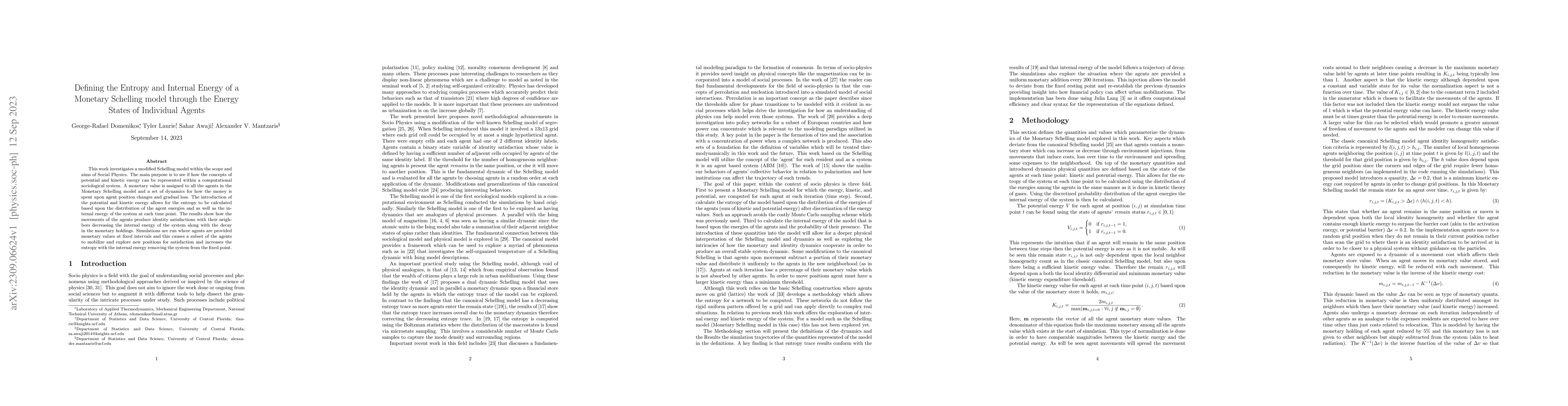 Thumbnail for Defining the Entropy and Internal Energy of a Monetary Schelling model
  through the Energy States of Individual Agents