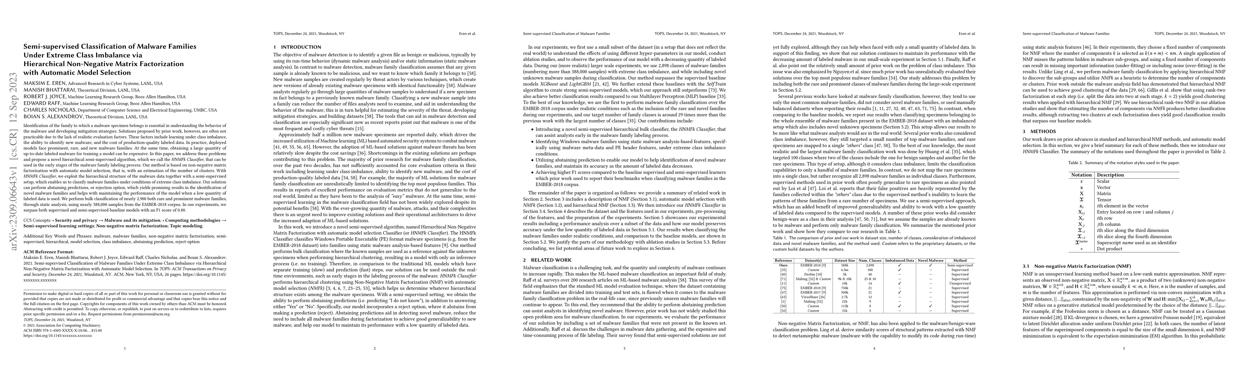 Thumbnail for Semi-supervised Classification of Malware Families Under Extreme Class
  Imbalance via Hierarchical Non-Negative Matrix Factorization with Automatic
  Model Selection