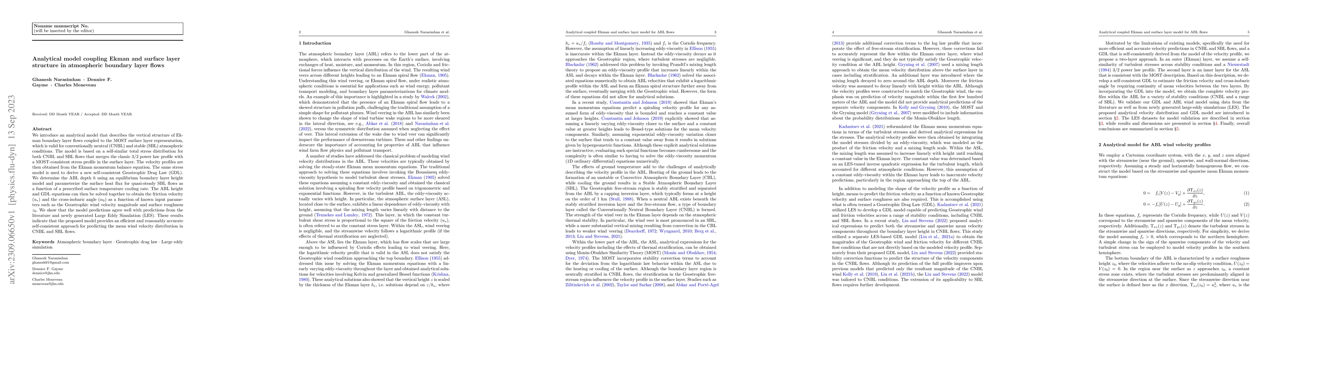Thumbnail for Analytical model coupling Ekman and surface layer structure in
  atmospheric boundary layer flows