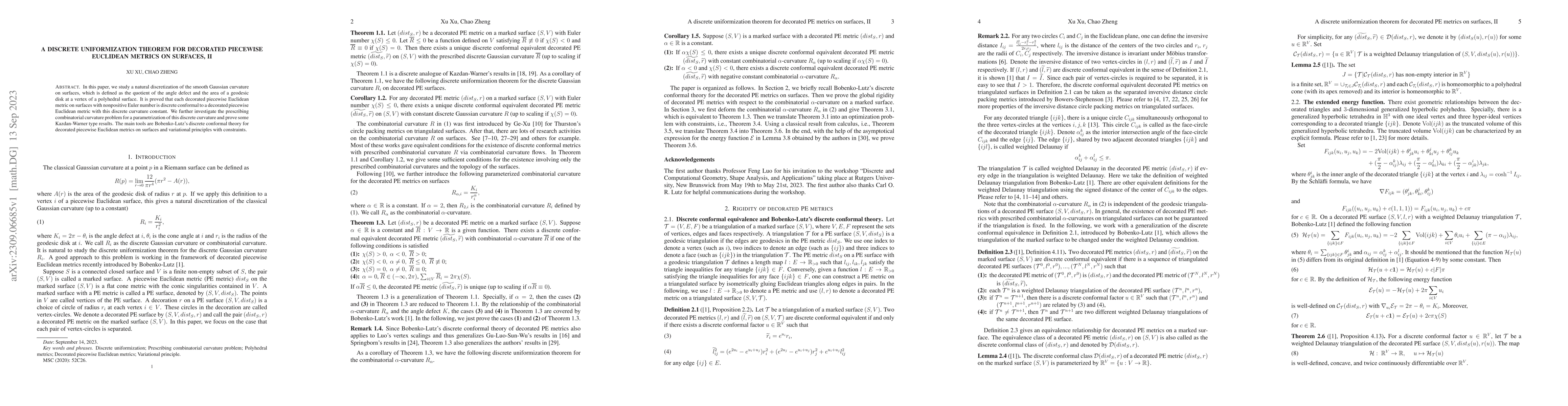 Thumbnail for A discrete uniformization theorem for decorated piecewise Euclidean
  metrics on surfaces, II