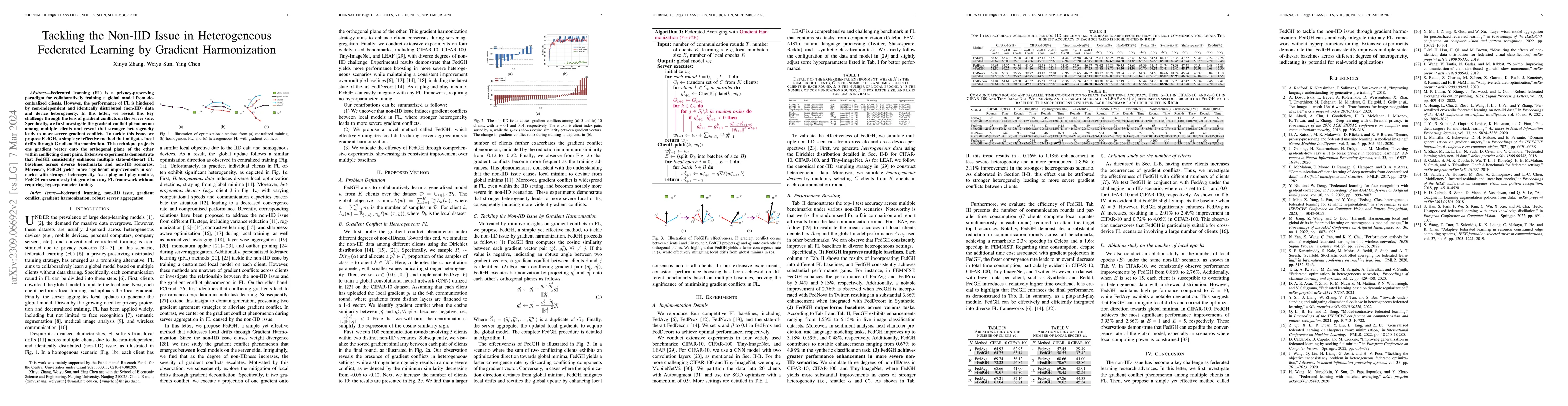 Thumbnail for Tackling the Non-IID Issue in Heterogeneous Federated Learning by
  Gradient Harmonization